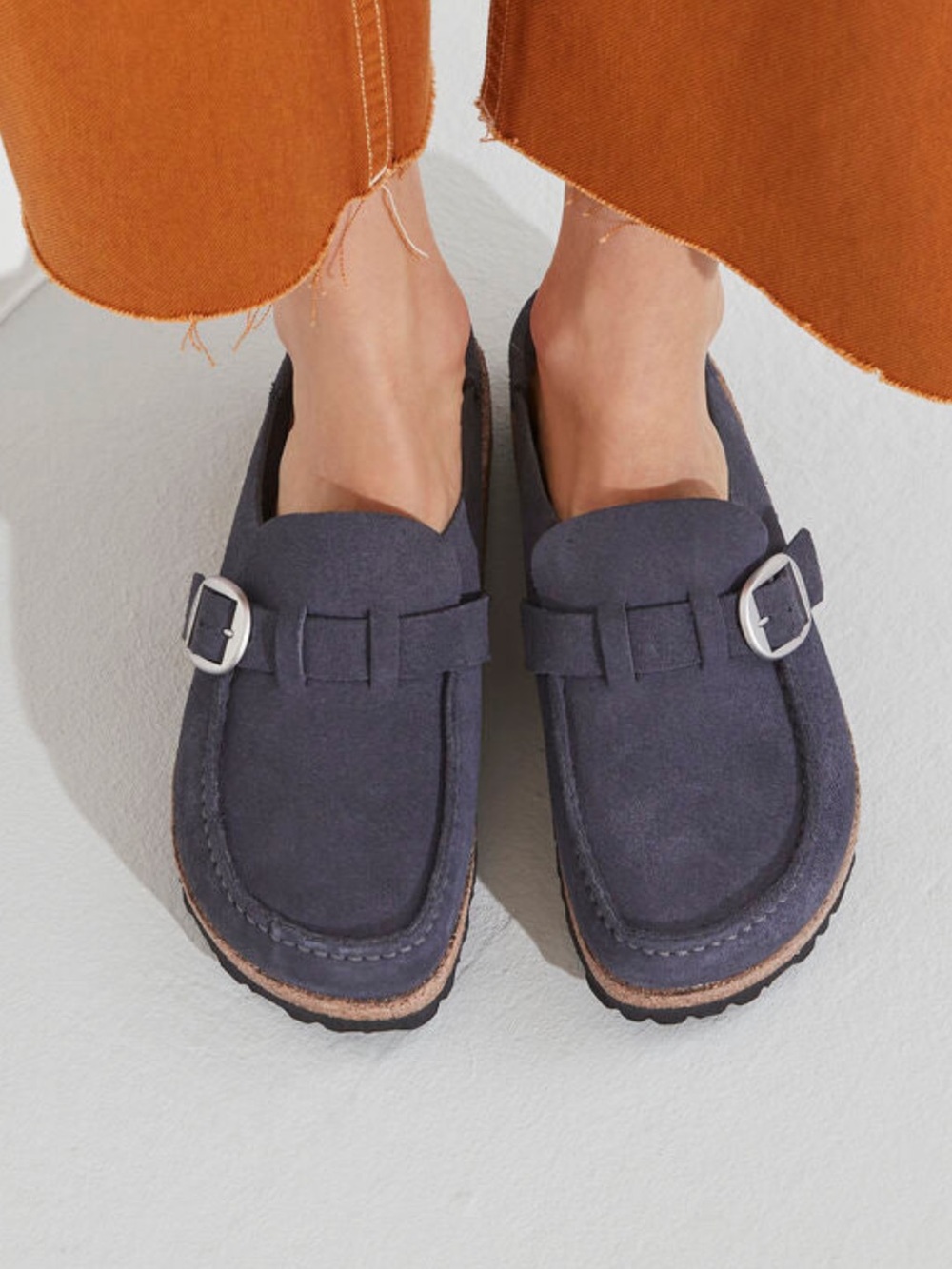 Birkenstock® Buckley Clogs in Grey/Navy Suede, Size 39